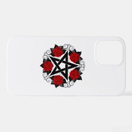 Pentagram met rode rozen iPhone hoesje (Achterkant horizontaal)