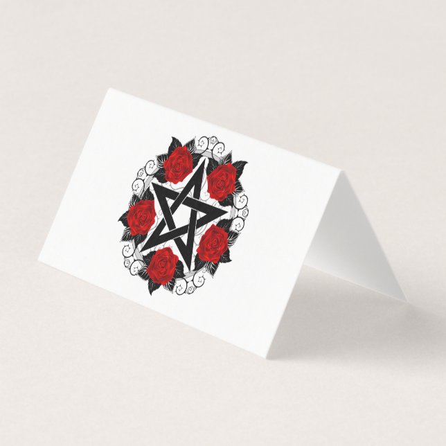 Pentagram met rode rozen kaart (Voorkant)