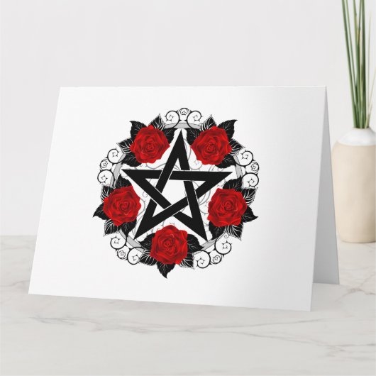 Pentagram met rode rozen kaart (Voorkant)