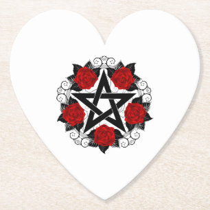 Pentagram met rode rozen kartonnen onderzetters
