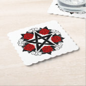 Pentagram met rode rozen kartonnen onderzetters (Gebogen)