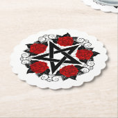 Pentagram met rode rozen kartonnen onderzetters (Gekanteld)