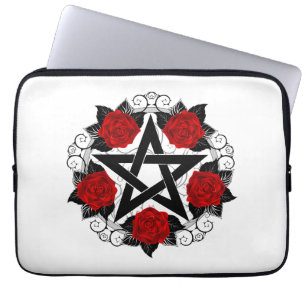 Pentagram met rode rozen laptop sleeve