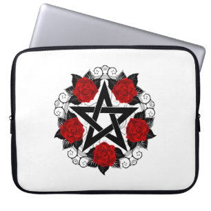 Pentagram met rode rozen laptop sleeve