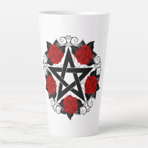 Pentagram met rode rozen latte mok
