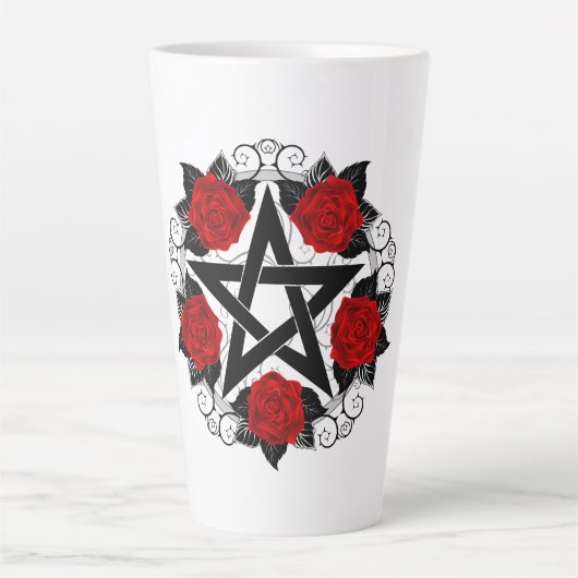 Pentagram met rode rozen latte mok (Voorkant)