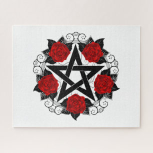 Pentagram met rode rozen legpuzzel