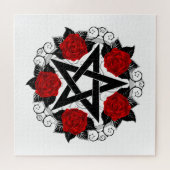 Pentagram met rode rozen legpuzzel (Horizontaal)