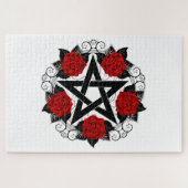 Pentagram met rode rozen legpuzzel (Horizontaal)