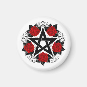 Pentagram met rode rozen magneet