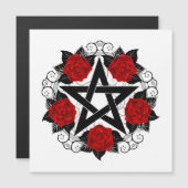 Pentagram met rode rozen magnetische uitnodiging (Voorkant / Achterkant)