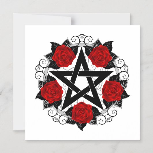 Pentagram met rode rozen magnetische uitnodiging (Voorkant)