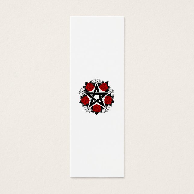 Pentagram met rode rozen mini visitekaartjes (Voorkant)