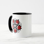 Pentagram met rode rozen mok (Voorkant links)