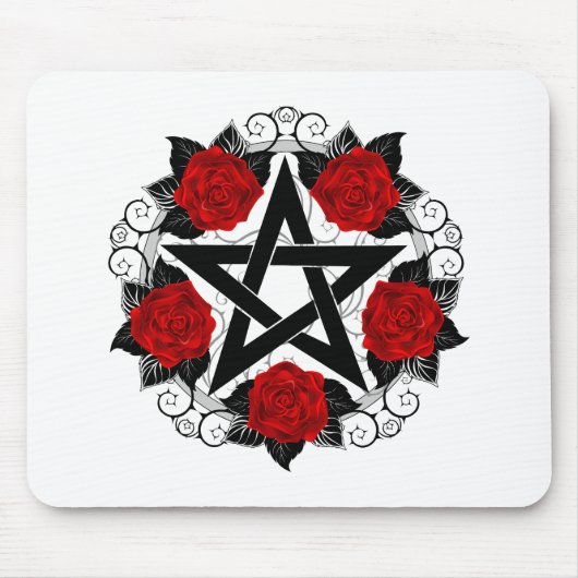 Pentagram met rode rozen muismat (Voorkant)