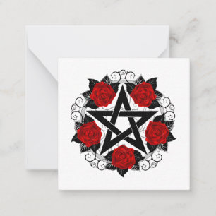 Pentagram met rode rozen notitiekaartje