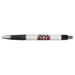 Pentagram met rode rozen pen