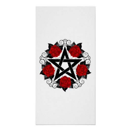 Pentagram met rode rozen perfect poster (Voorkant)