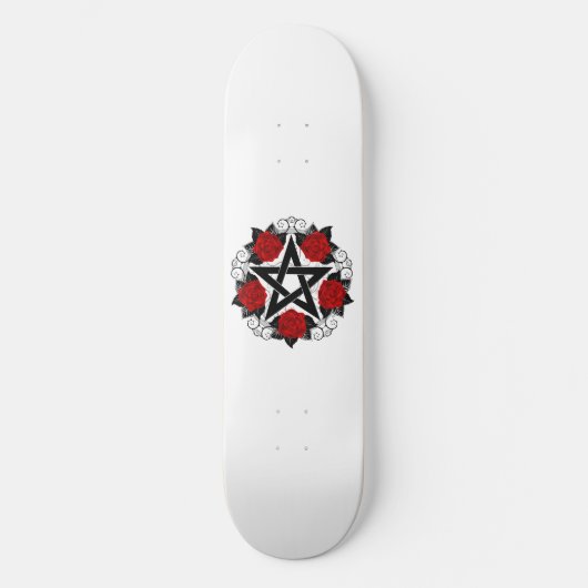 Pentagram met rode rozen persoonlijk skateboard (Voorkant)