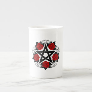 Pentagram met rode rozen porselein kop