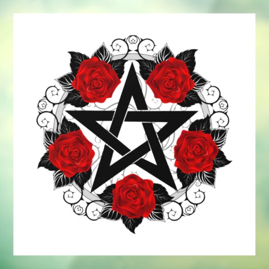 Pentagram met rode rozen raamsticker (Vel 3)