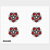 Pentagram met rode rozen rechthoekige sticker (Vel)