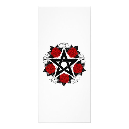 Pentagram met rode rozen reclamekaart (Voorkant)