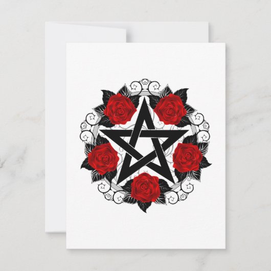 Pentagram met rode rozen RSVP kaartje (Voorkant)