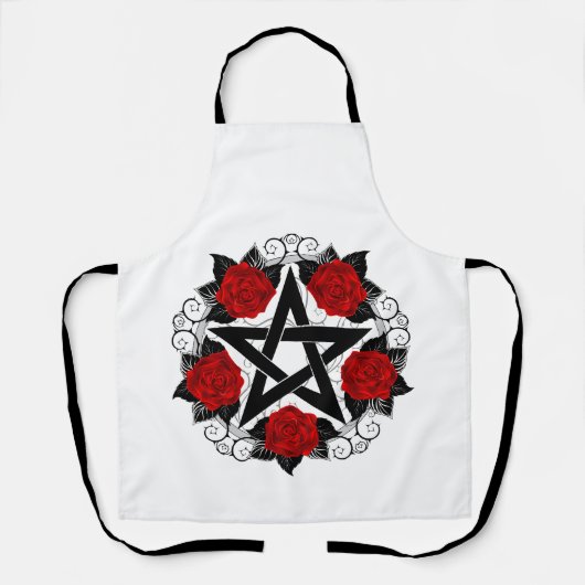 Pentagram met rode rozen schort (Voorkant)