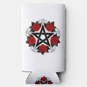 Pentagram met rode rozen seltzer blikjeskoeler (Achterkant)
