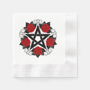 Pentagram met rode rozen servet