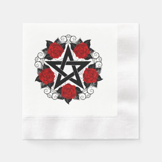 Pentagram met rode rozen servet (Voorkant)