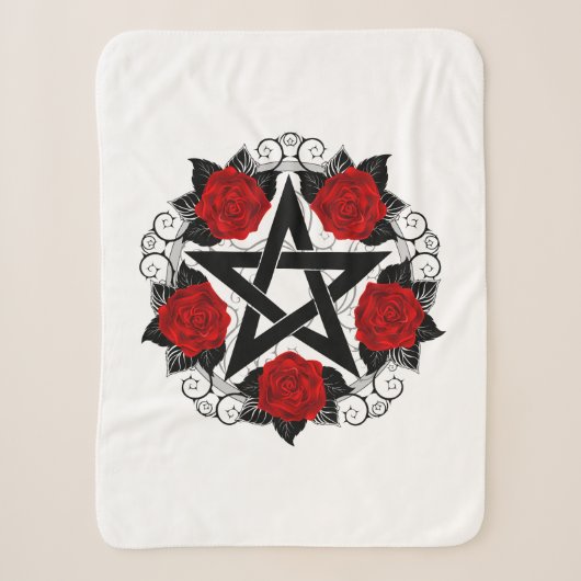 Pentagram met rode rozen sherpa deken (Voorkant)