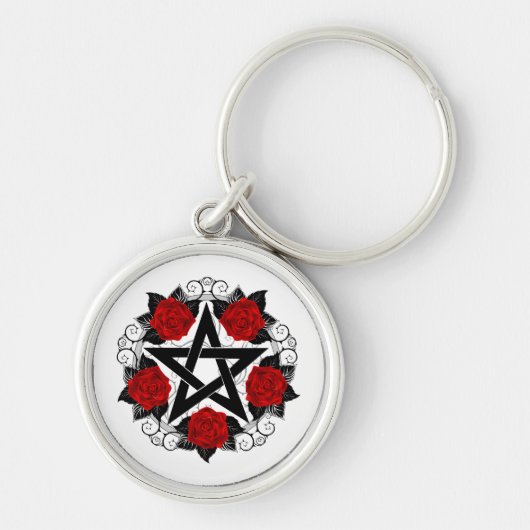 Pentagram met rode rozen sleutelhanger (Voorkant)