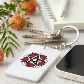Pentagram met rode rozen sleutelhanger (Voorkant Rechts)