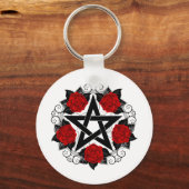 Pentagram met rode rozen sleutelhanger (Achterkant)