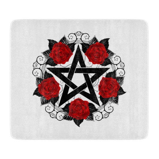 Pentagram met rode rozen snijplank (Voorkant)