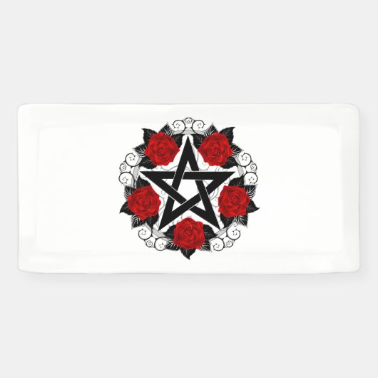 Pentagram met rode rozen spandoek (Horizontaal)