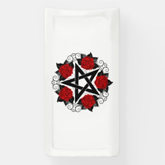 Pentagram met rode rozen spandoek (Verticaal)