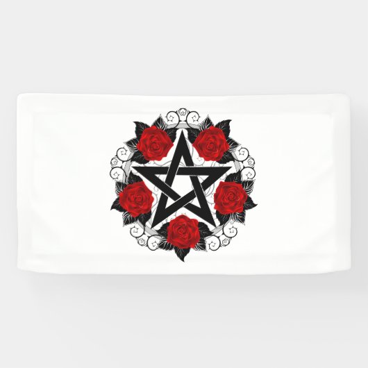 Pentagram met rode rozen spandoek (Horizontaal)