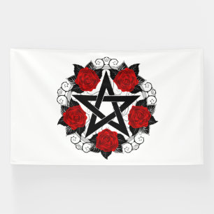 Pentagram met rode rozen spandoek