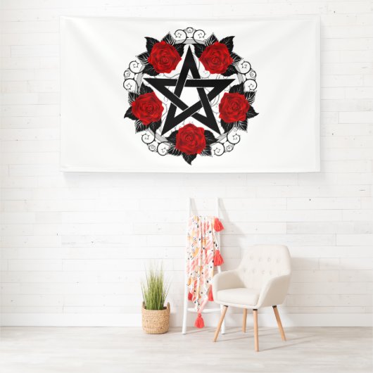 Pentagram met rode rozen spandoek (Insitu)