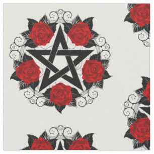 Pentagram met rode rozen stof