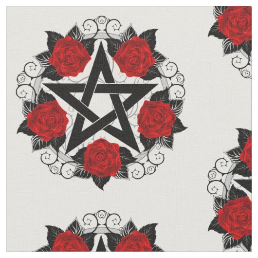 Pentagram met rode rozen stof (Close Up)