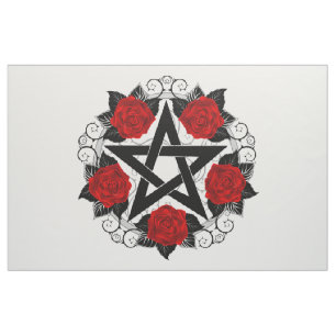 Pentagram met rode rozen stof