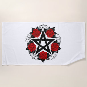 Pentagram met rode rozen strandlaken