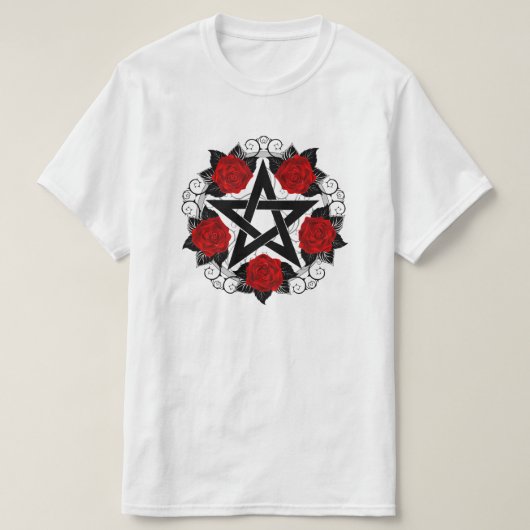 Pentagram met rode rozen t-shirt (Design voorkant)