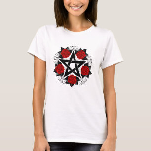 Pentagram met rode rozen t-shirt