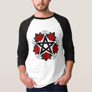 Pentagram met rode rozen t-shirt