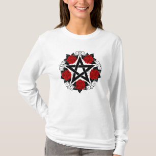 Pentagram met rode rozen t-shirt